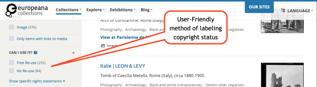 The europeana collections search filter page