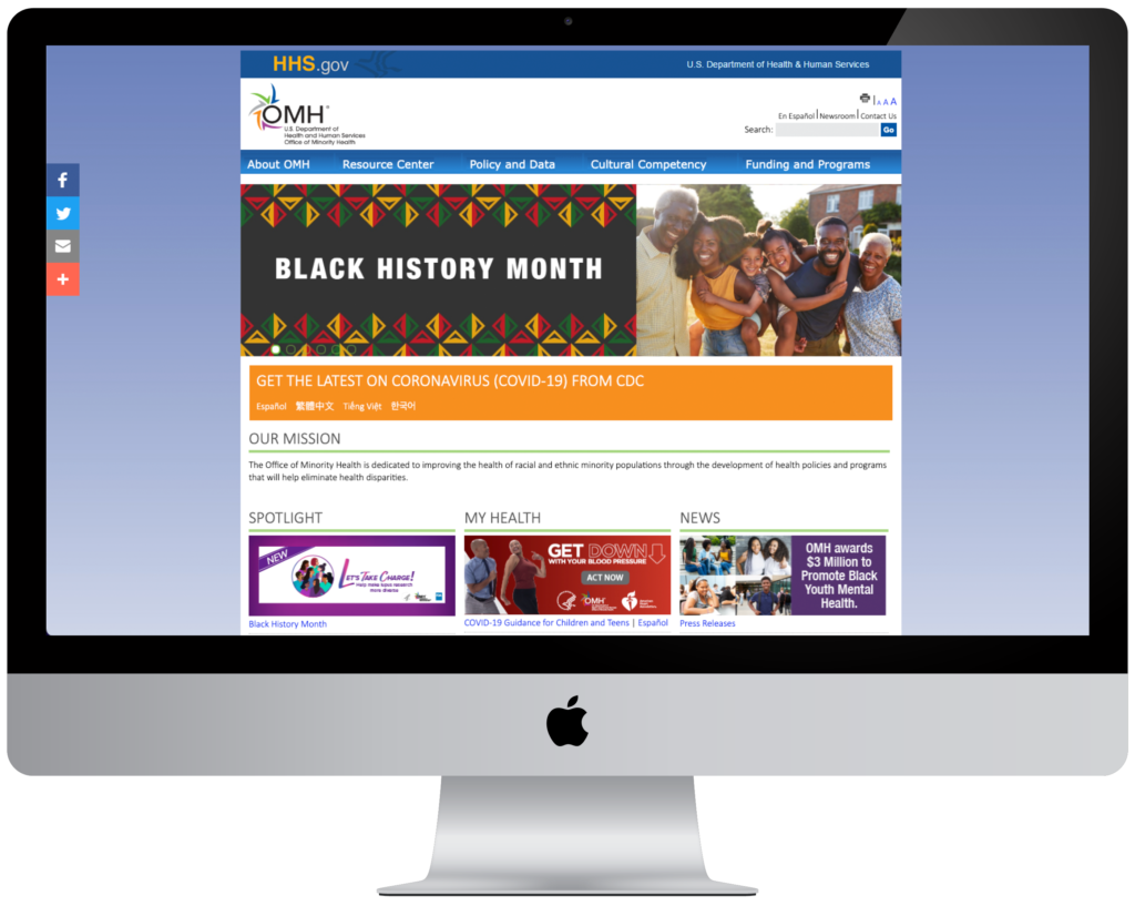 https://www.minorityhealth.hhs.gov/ home page for U.S. Department of Health and Human Services (HHS) Office of Minority Health website home page black history month